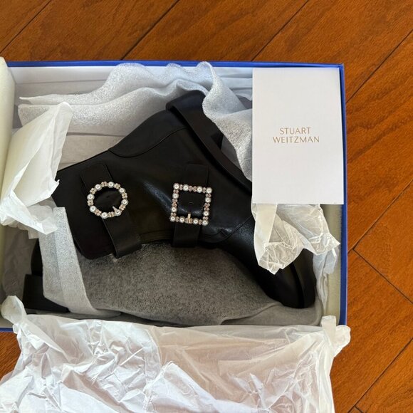 Stuart Weitzman Women's Ryder Pearl Geo Buckle Bootie Black size 6.5 and 7.5 - Picture 6 of 9